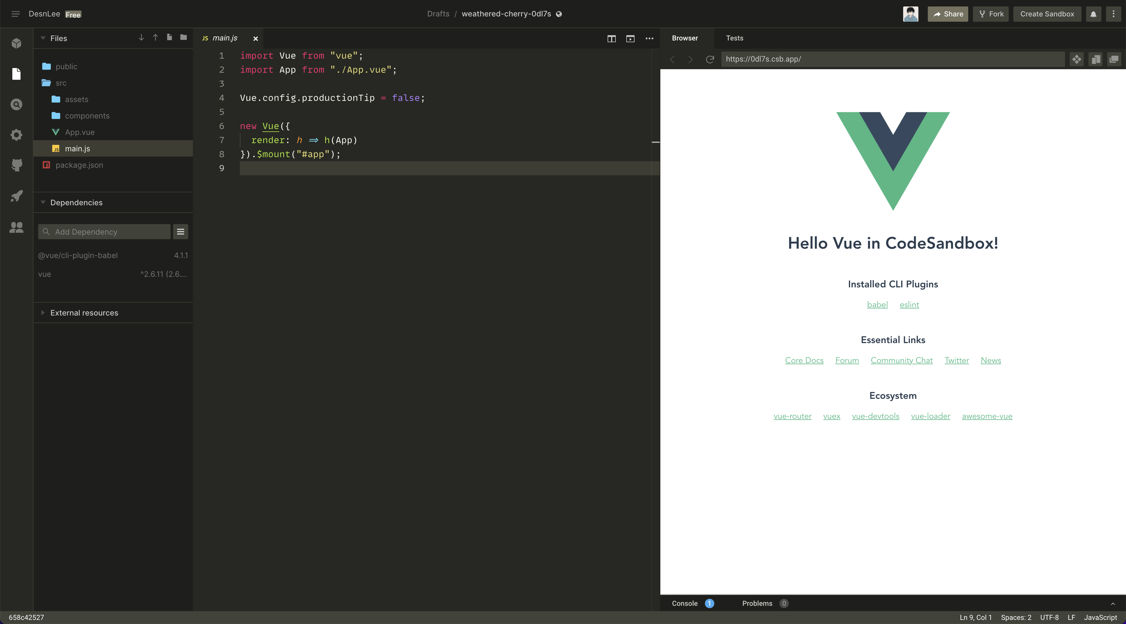 CodeSandbox Vue 项目示例